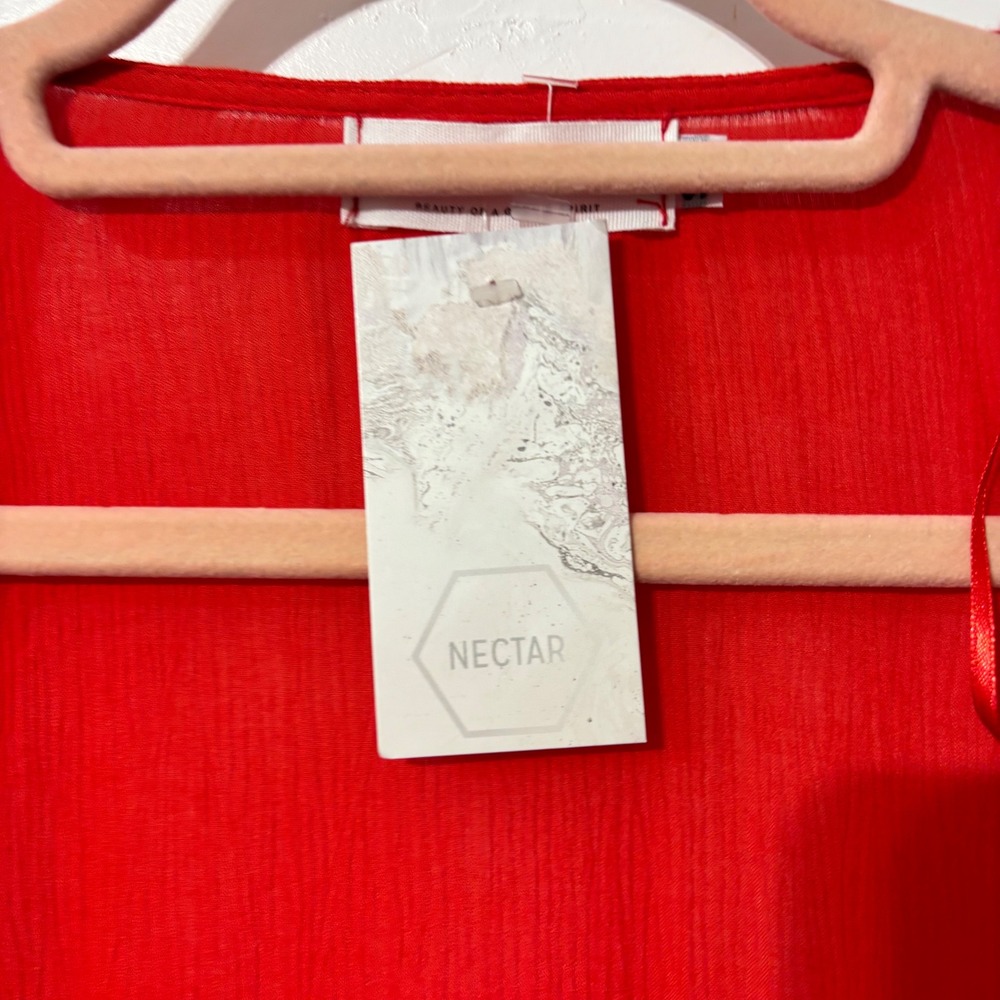 Nectar Clothing Coral Embroidered Kimono Cardigan Duster Open Front Sheer S M - Picture 5 of 11